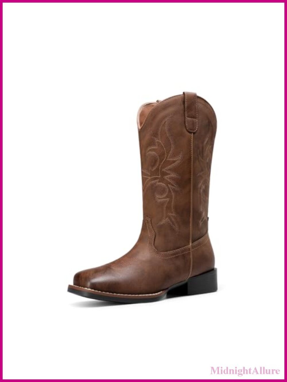 Womens Mid Calf Cowboy Boots Square Toe Embroidered